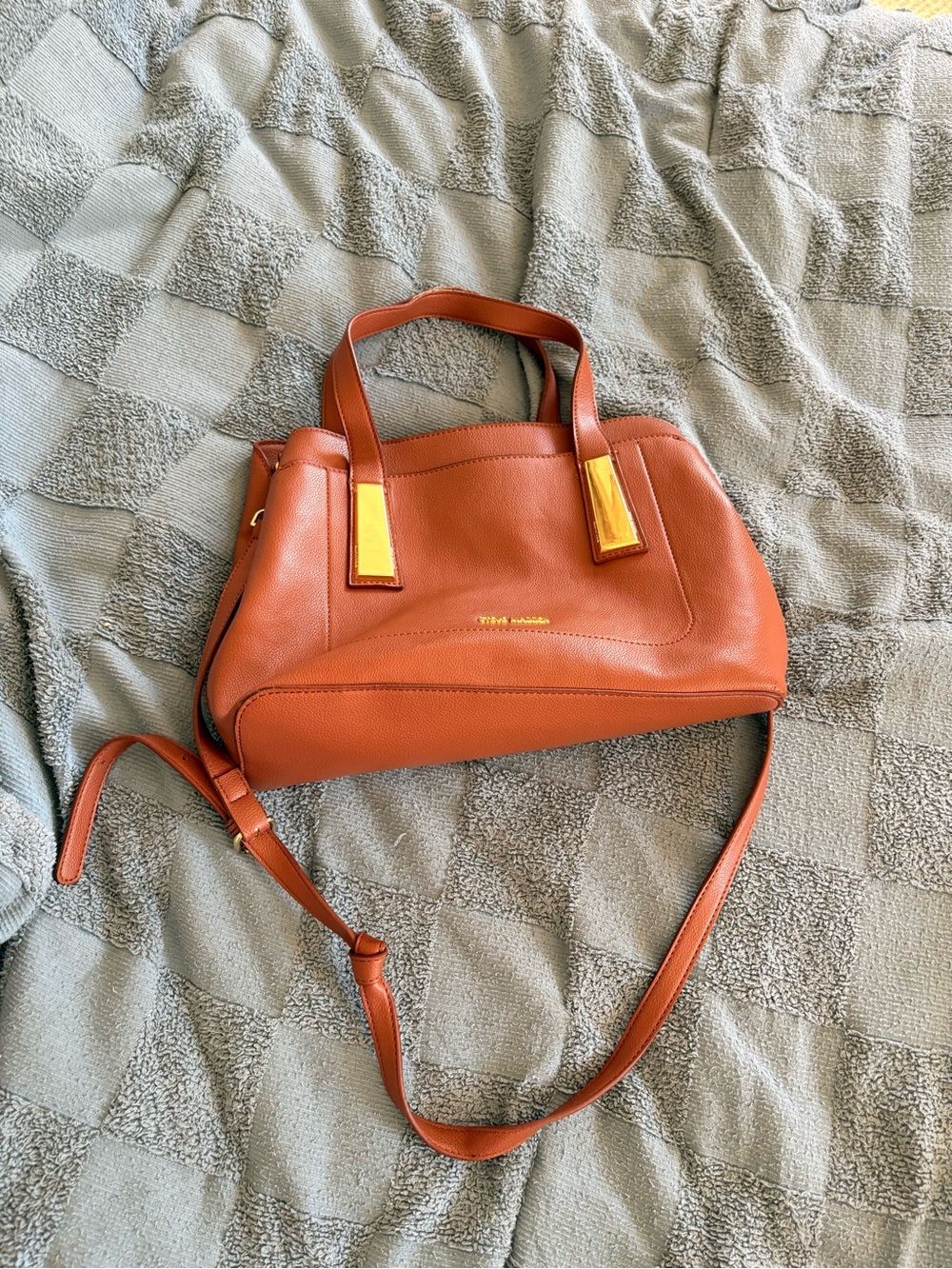 Steve Madden Rust Brown Pebbled Leather Shoulder Bag with Gold Hardware